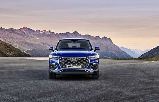 External view of blue Audi Q5 Sportback from front on.